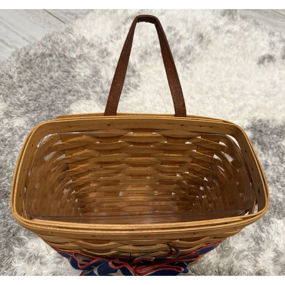 Longaberger 2001 Patriotic Basket Handwoven Star Bow USA Plastic Liner Set VTG